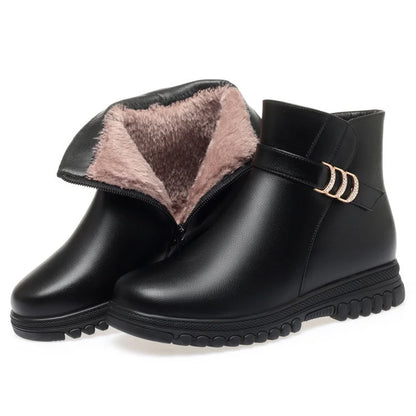 Winter Autumn Woman Fashions Elegant Casual Simple Ankle Snow Boots Mother Flat Warm Non-slip Plush Velvet Cotton Shoes