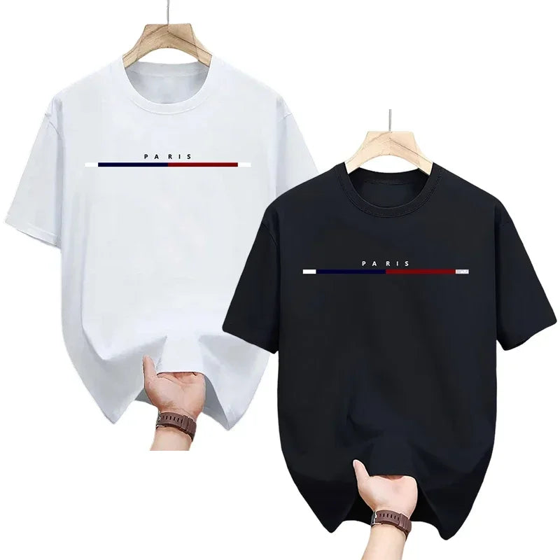 2 Packs 100% Cotton T-shirt for Men Paris City Vibe Tee Shirts Male Summer Daily Casual Fashion Tops Home Outdoor Comfort Tees