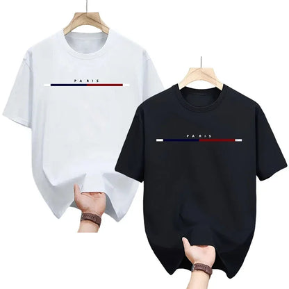 2 Packs 100% Cotton T-shirt for Men Paris City Vibe Tee Shirts Male Summer Daily Casual Fashion Tops Home Outdoor Comfort Tees