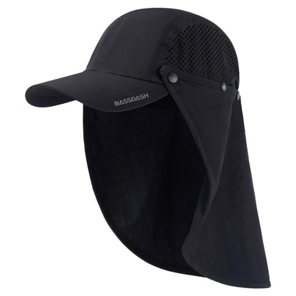 BASSDASH UPF 50+ Foldable Fishing Hat Baseball Cap with Removable Neck Flap Portable for Men Women Golf Hiking
