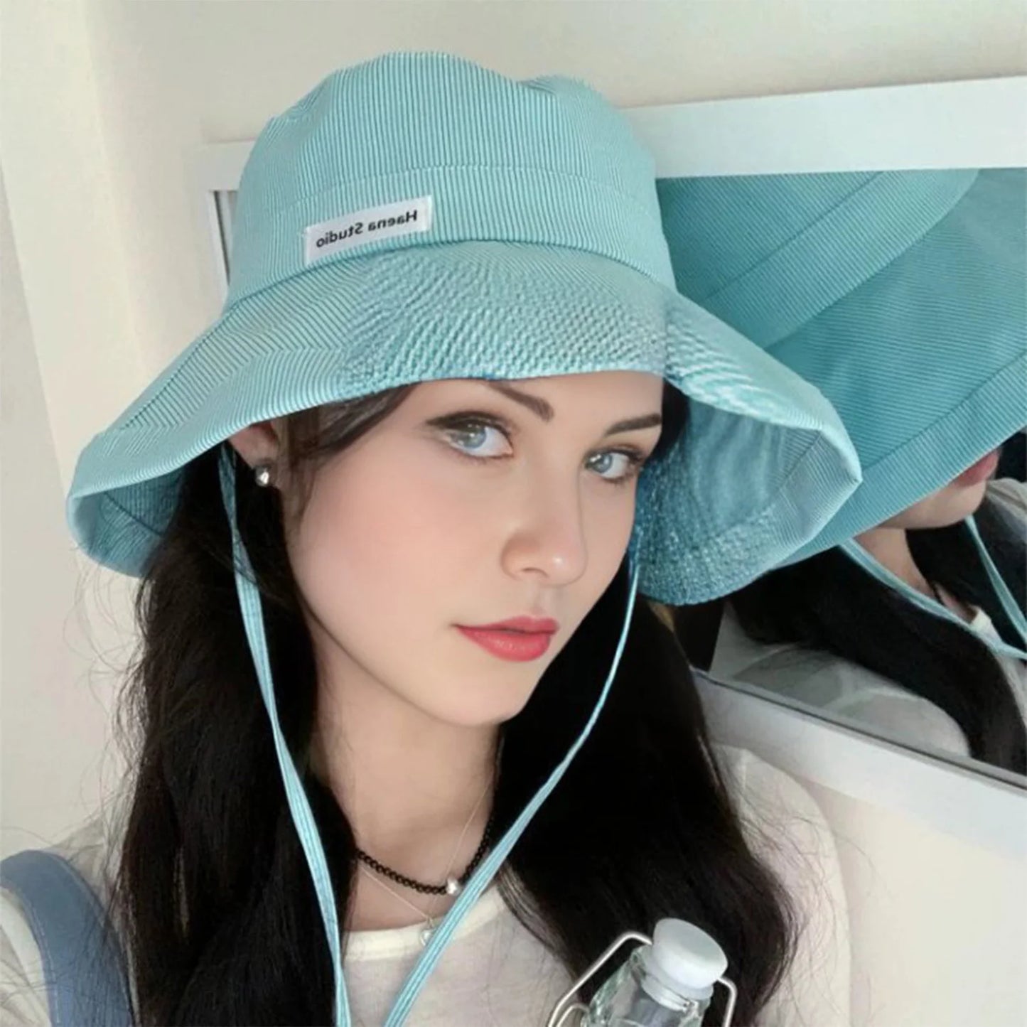1PC Japanische neue frische Design -Gurt -Eimer -Hüte für Frauen Frühling und Sommer Mode vielseitiger Sonnenschutzmittel niedliche Beckenkappen