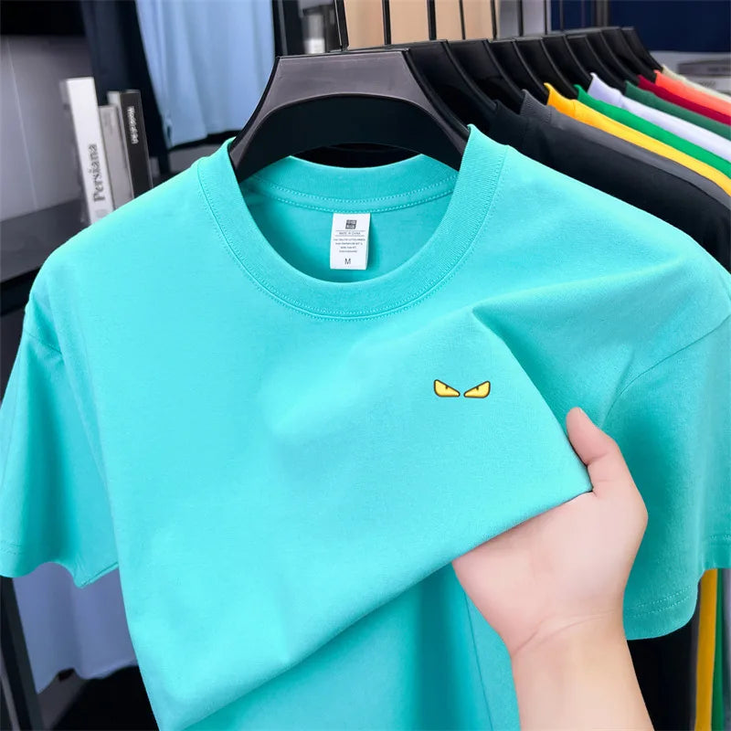 High-end Quality Men's T-shirt 100Cotton O-Neck Pattern Embroidery Short Sleeve Summer New Fashion Trend Half Sleeve Men's Wear