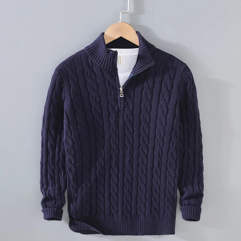 2025 Nuevo otoño Invierno Invierno Menéteres Sweater Men Stand Collar Medio Zip Algodón 100% Grisado Color sólido Ropa de calle principal
