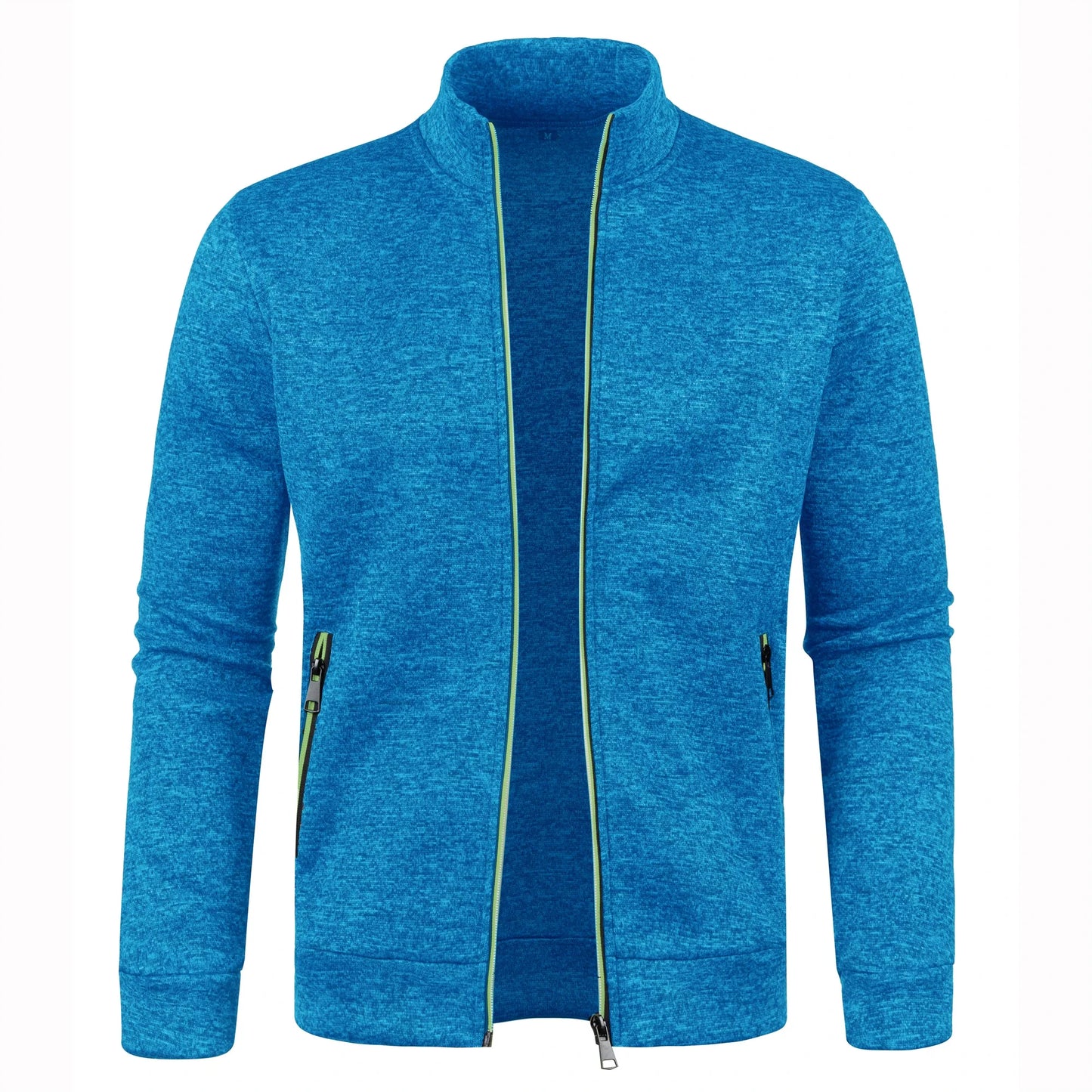 Autumn and Winter Men's New Long Zipper Color Block Sweater Sleeves Thin Plush Sweater Jacket Casual Slim Fit Comfortable Coat