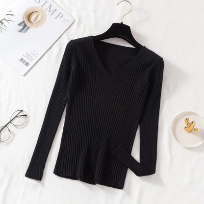 Herfst Winter Women Sweaters Casual gebreide lange mouw gebreide V Neck Lover Sweater Femme Fundamentele massieve jersey Tops Mode kleding
