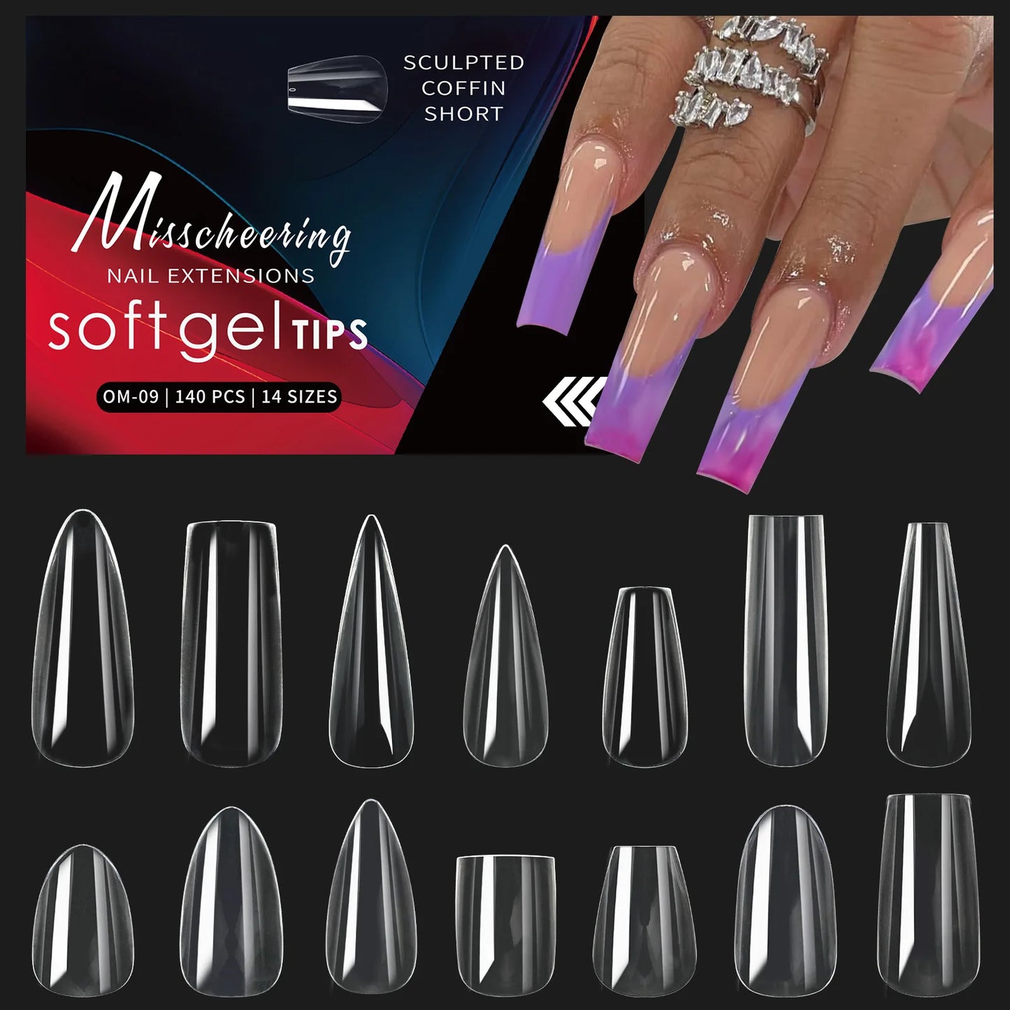 120/140pcs Almond Stiletto False Nail Tips Clear Soft Fake Nails Extension For Home DIY Nail Salon Manicure Press On Nails