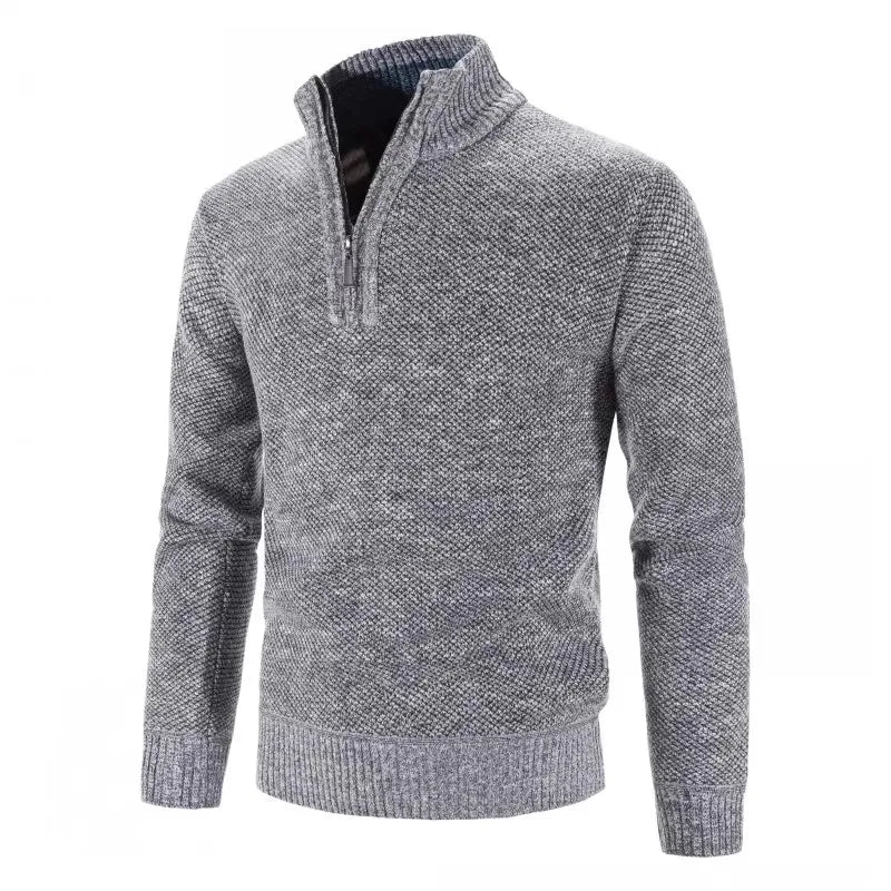 Efterår vinter tyk strikket sweater mænd pullovers solid farve lynlås mock hals slank fit strik pullovers mænd årsag sweater mand