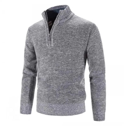 Efterår vinter tyk strikket sweater mænd pullovers solid farve lynlås mock hals slank fit strik pullovers mænd årsag sweater mand