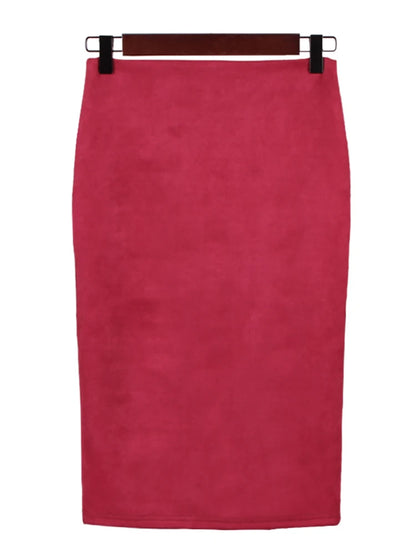 Sexy Multi Color Suede Midi Pencil Skirt Women 2024 Fashion Elastic High Waist Office Lady Bodycon Skirts Saias