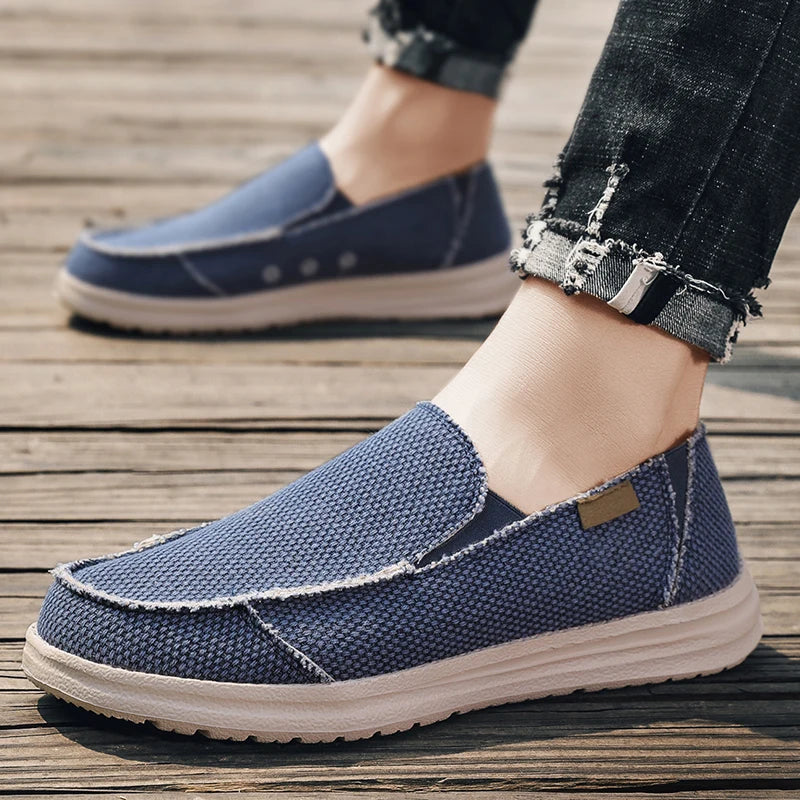 Summer Denim Canvas Uomini Scarpe casual traspiranti Sneaker non slittanti per estesi comodi scarpe da guida comodi mocassini da uomo di grandi dimensioni 39-47
