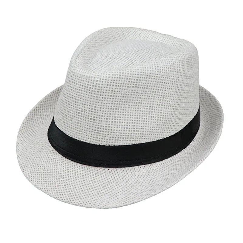 Primăvara Părinte Părinte Copil Straw Straw Cap Respirabil pentru bărbați pentru bărbați pentru bărbați Proteză Solut Panglică Decorare Sunshade Jazz Top Sun Hat F58