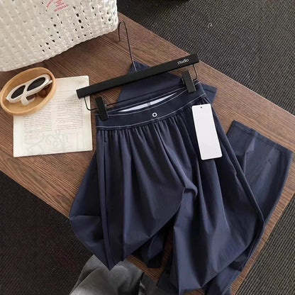 High Waist Elastic American Style Casual Sports Pants 2025 New Solid Color Fashion High Street Summer Straight Trousers