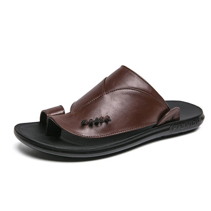 Summer Business Men's Leather Sandals Soft Comfortable Non-Slip Slippers Flip Flops Formal Outdoor Beach Shoes Platform Casual