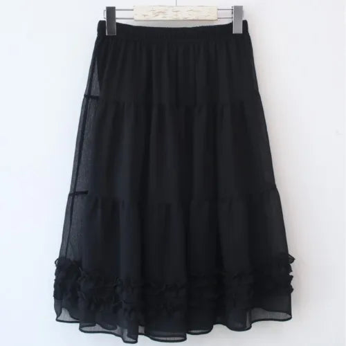 Chic Summer New Kolor High-end Gaza spódnica z Earlet Lace Hemline Seugh Puffy F-długość japońskiego sle