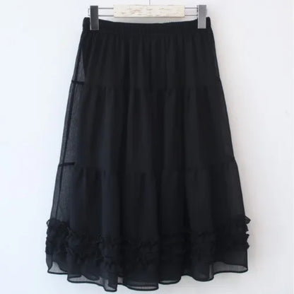 Chic Summer New Kolor High-end Gaza spódnica z Earlet Lace Hemline Seugh Puffy F-długość japońskiego sle