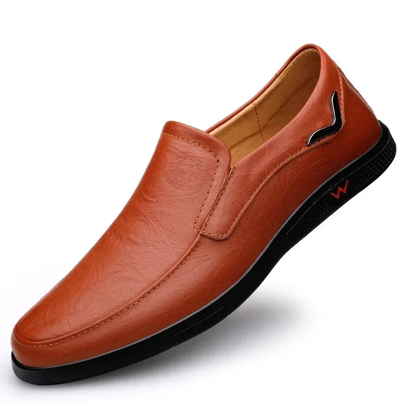 Handmade Men's Shoes Business Leather Shoes Rubber Sole Loafers Slip on Male Casual Shoes Work Office Shoe Black Flat Dress Shoe