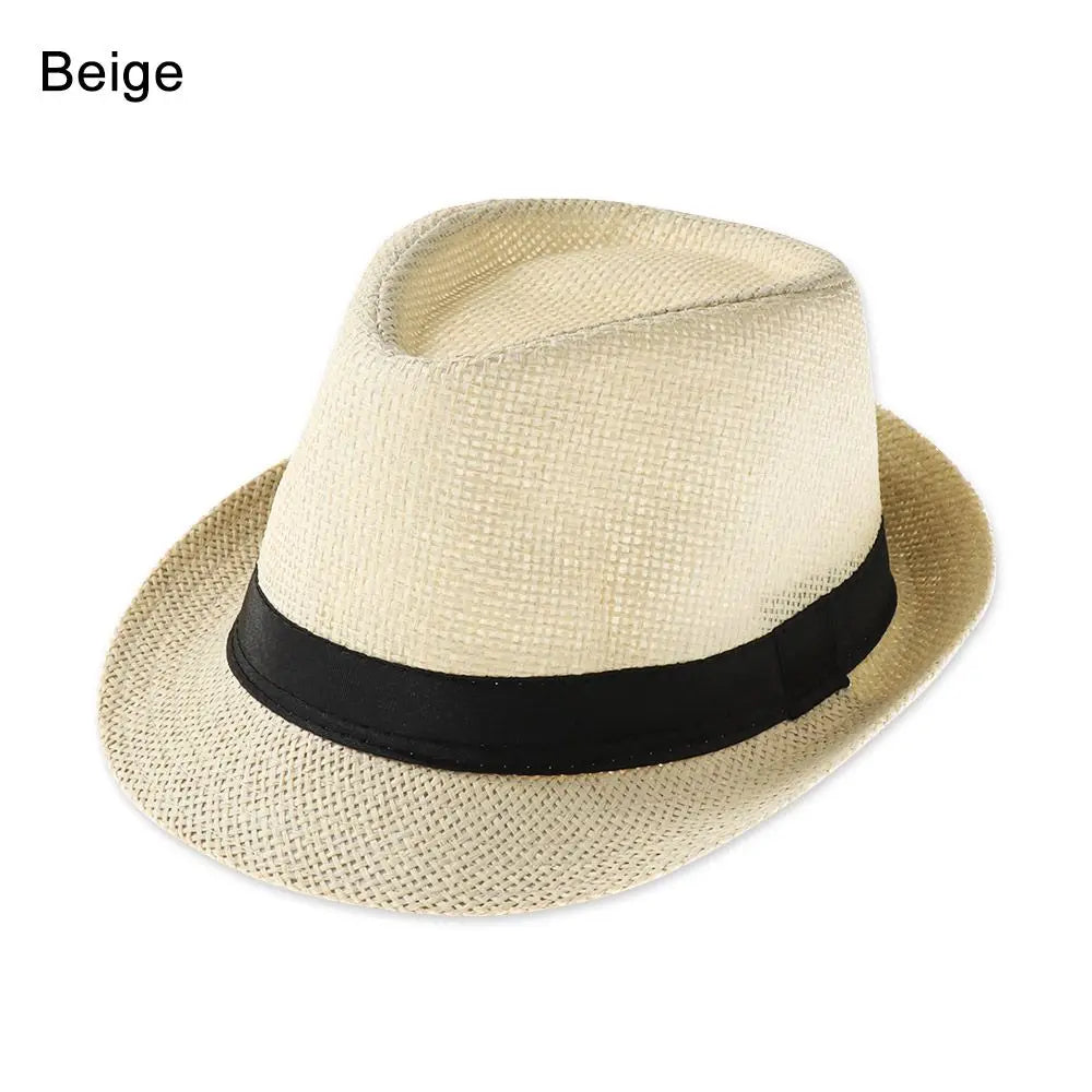 Fashion Straw Panama Cap Summer Beach Wide Brim Sun Hat Gangster Cap Unisex Jazz Dress Hat Cowboy Fedora Hat