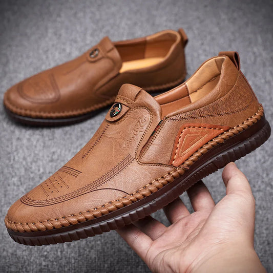 Man Retro Penny Handmade Loafer Genuine Cow Leather Non-Slip Soft Classic Shoes Sewing Comfortable Casual Slip-on Spring Summer