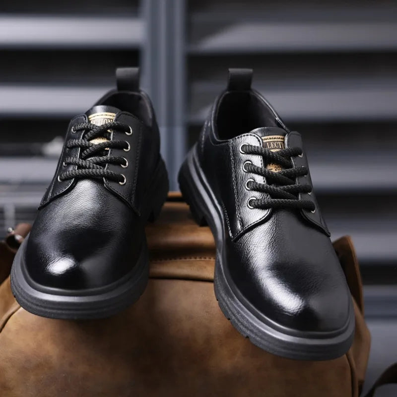 British Platform Leather Derby Shoes for Men Designer Soft-Soled Business Men's Dress Shoes Fashion Light Male Wedding Shoes