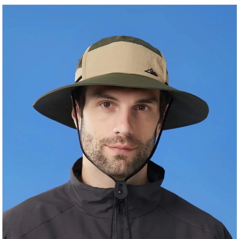 Big Brim Color Blocking Outdoor Sunscreen Mountaineering Cap  Waterproof Fisherman's Hat Men's Riding UV Sun Hat Camping