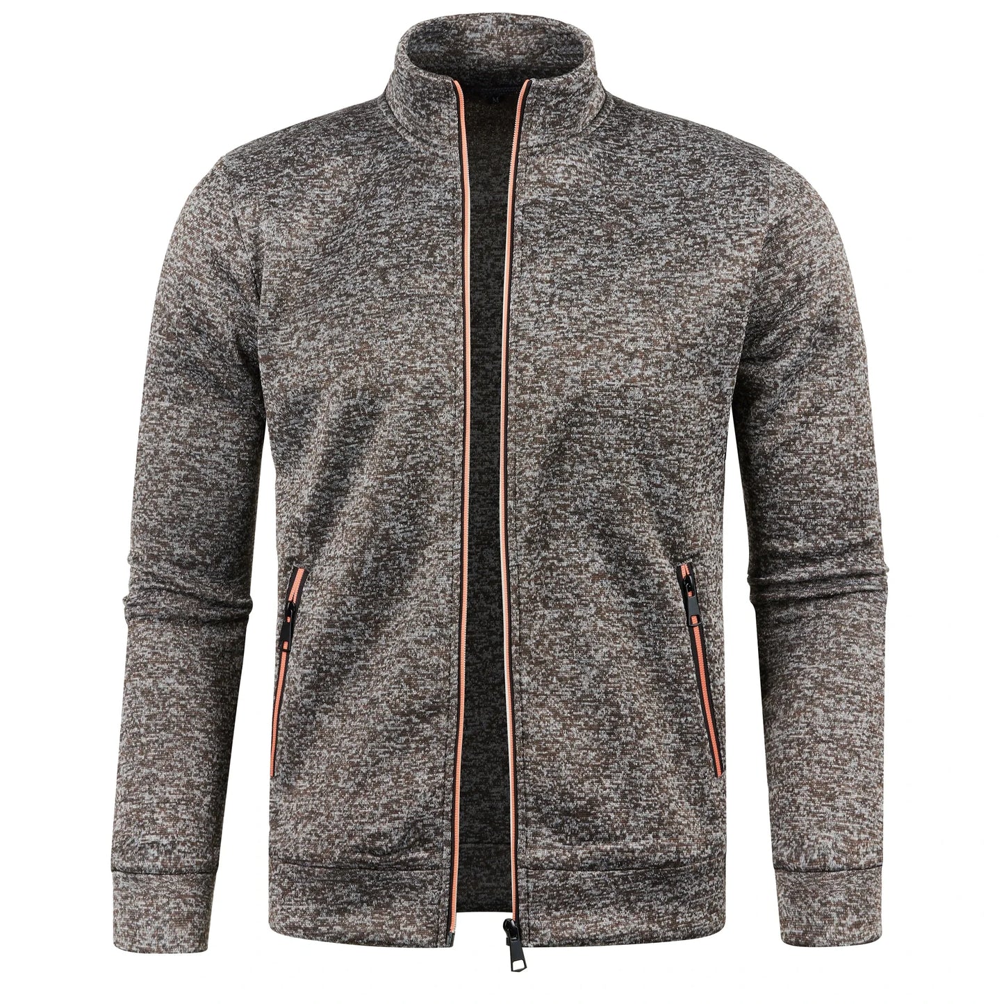 Autumn and Winter Men's New Long Zipper Color Block Sweater Sleeves Thin Plush Sweater Jacket Casual Slim Fit Comfortable Coat