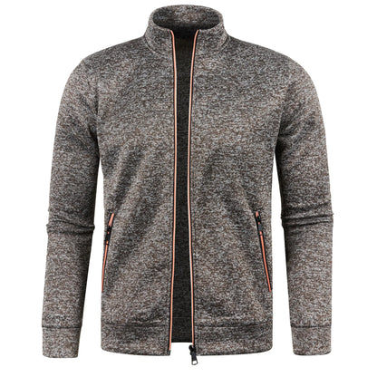 Autumn and Winter Men's New Long Zipper Color Block Sweater Sleeves Thin Plush Sweater Jacket Casual Slim Fit Comfortable Coat