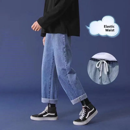 Talie înaltă cu talie lată drept tăiat drept de culoare elastică elastică blugi din denim pentru dimensiuni de dimensiuni de plus studenți tata sle pantaloni casual