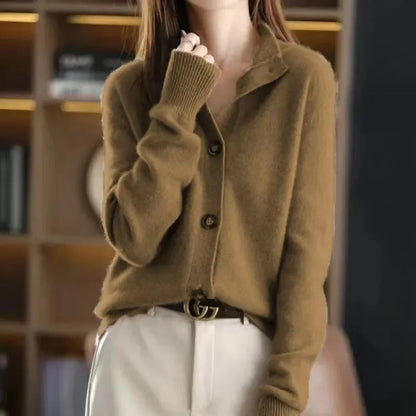 Autumn Winter New Stand collar Knitted Cardigan Solid Loose Short Jacket Women's Korean version Long sleeved Sweater Casual top