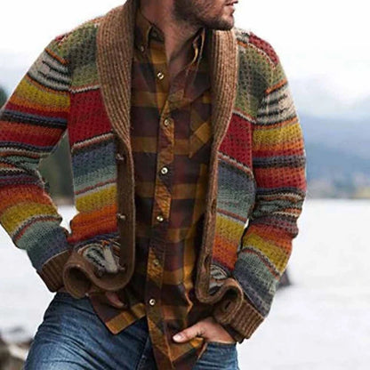 Jaqueta de suéter masculina lapela bloqueada com suéter de cardigã