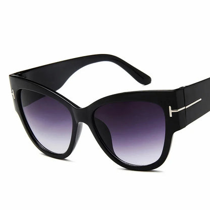 New Brand Sunglasses Women Luxury Designer T Fashion Black Cat Eye Oversized Sunglasses Female Gradient SunGlasses Oculos 2024