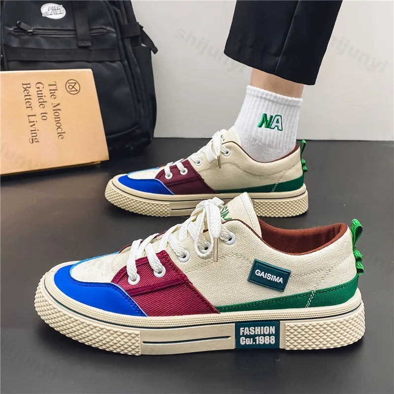 Mænd farverige lærred afslappet sko par bord sko sommer mode sneakers mode mænd komfort flad vulkaniserede sko åndbare