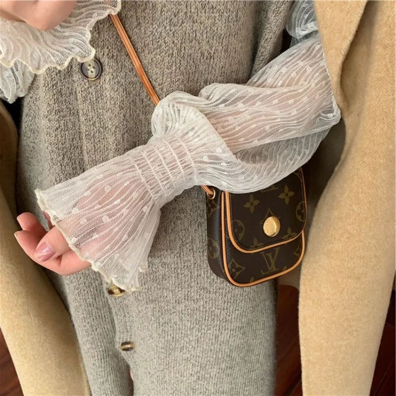 Bella Filosofia Donne Women Collar Mesh Perspective Blome Summer See attraverso Scifine pizzo lungo a maniche a maniche a bagliore lunghe
