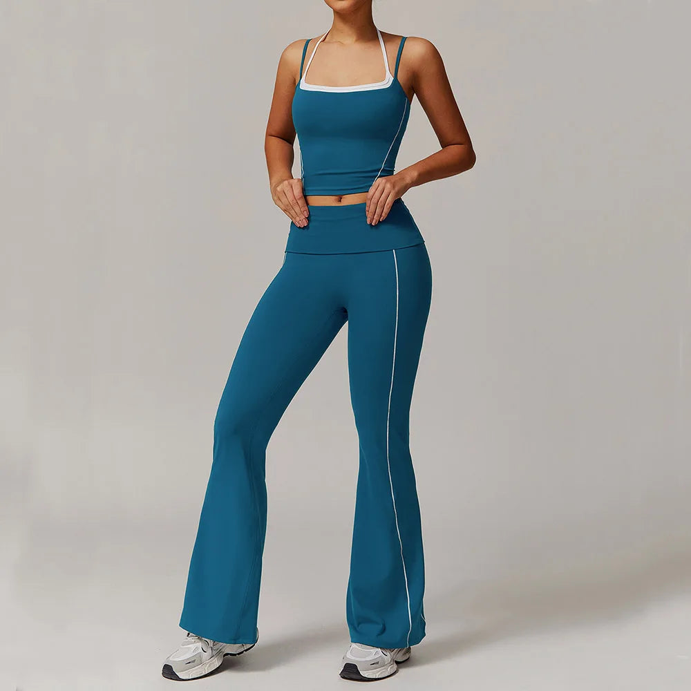 2pcs Women Yoga Set Gym Fitness trening treningssuit joga sportska odjeća osvijetljene hlače i tanke naramenice za rastez