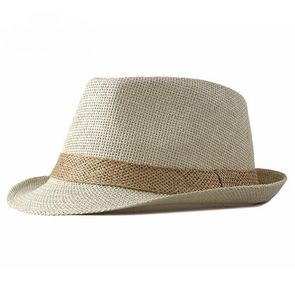 Eenvoudige solide jazzhoed mannen buiten strandhoed vrouwen strohoed geweven streep zonneschade hoed casual buckle strand zon fedoras panama cap