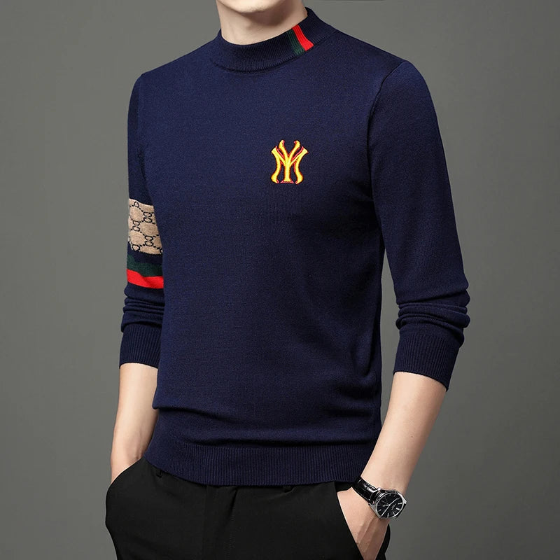 Mode ny 2023 Autumn Winter Casual broderi stickade tröjor tröjor designer o-hals varm jumper män kläder ropa hombre