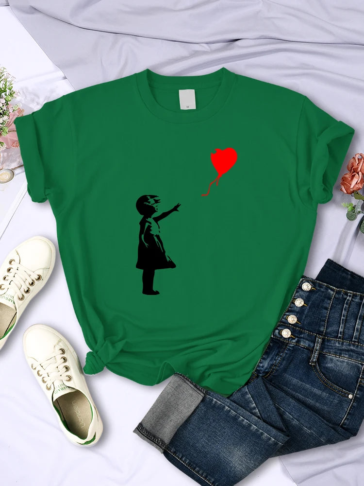 Let’s Fly Love Balloons estampados Camiseta para mujer Softación suave transpirable Manija corta Hip Hop Tendencia Tops ropa de camiseta femenina casual
