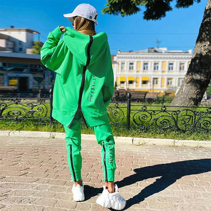 Fashion Casual Loose Suit Letter Printing Long Sweater Sweatpants 2 PCS Running Tracksuit Women Fitness Clothing