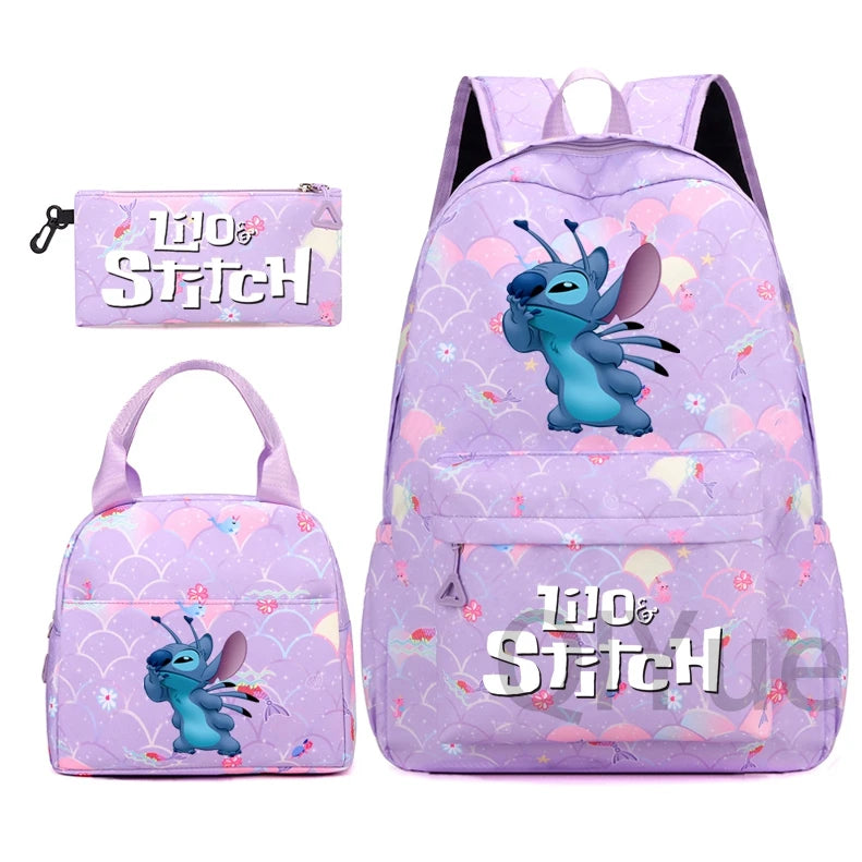 Disney Lilo Stitch Backpack Set for Girl Teen Student Back To School Knapsack Women Rucksack Mermaid Style Lunch Bag Pencil Case