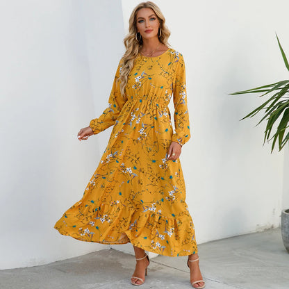2023 Sping Summer Women Boemian Women maxi Casual cu mânecă lungă cu talie înaltă plajă de plajă rochii de șifon vestdoe florale mujer nou