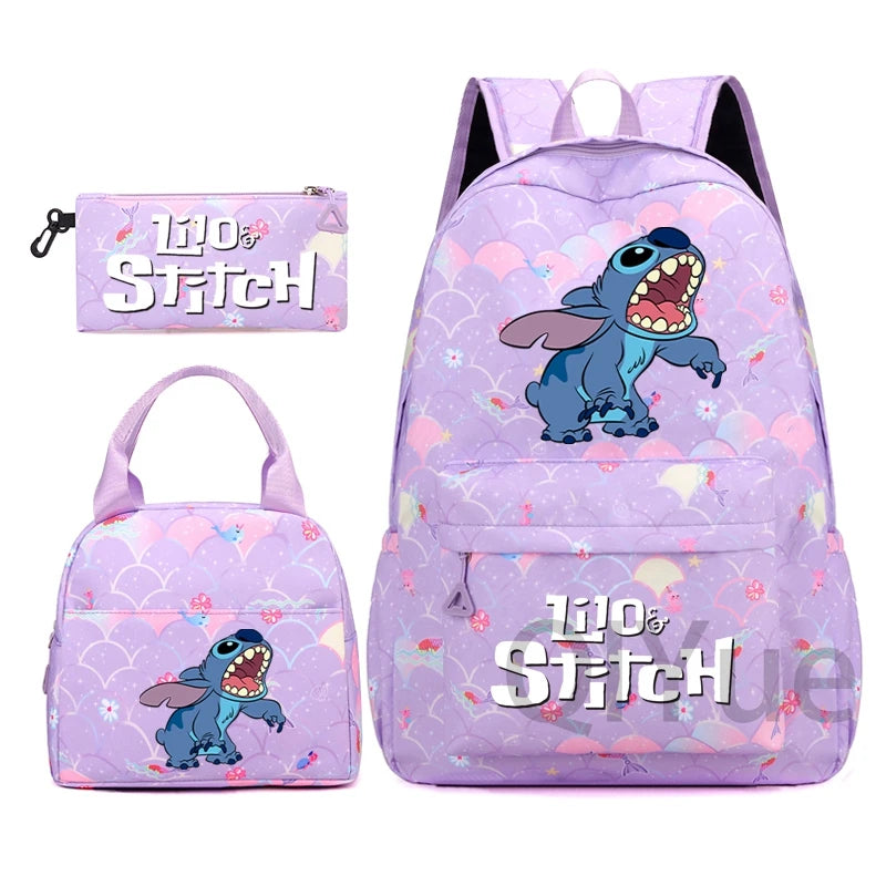 Disney Lilo Stitch Backpack Set for Girl Teen Student Back To School Knapsack Women Rucksack Mermaid Style Lunch Bag Pencil Case