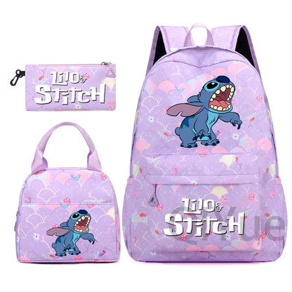 Disney Lilo Stitch Backpack Set for Girl Teen Student Back To School Knapsack Women Rucksack Mermaid Style Lunch Bag Pencil Case