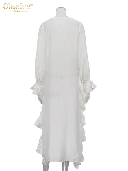 Clacive sexy camicia da donna bianca sciolta 2025 camicie a maniche lunghe a v-collo