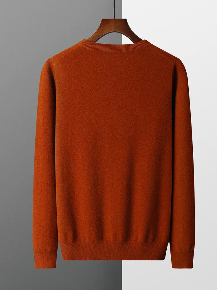 Mvlyflrt 100% puro suéter de lana merino para hombres tops de columna de cuello redondo otoño suéter de color sólido delgado versátil básico
