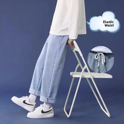 Talie înaltă cu talie lată drept tăiat drept de culoare elastică elastică blugi din denim pentru dimensiuni de dimensiuni de plus studenți tata sle pantaloni casual