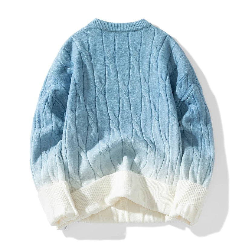 Koreansk gradient strikket løs chunky twist strik pullover 2024 ny rund hals sweater efterår vinter varme par toppe