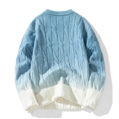Koreansk gradient strikket løs chunky twist strik pullover 2024 ny rund hals sweater efterår vinter varme par toppe