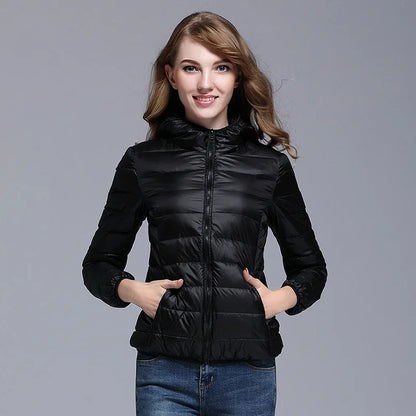 White Duck Down Winter Hoody Jackets Ultra-light Women Down Coats Puffer Long Sleeve Warm Slim Portable Thin Female Outwears 7XL
