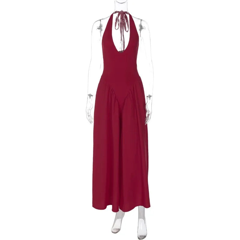 Talenza Backless Deep V Spliced Long Dress Summer Women's Sexy Party Kjole Halter Ny mode Slim hvid ærmeløs lang kjole