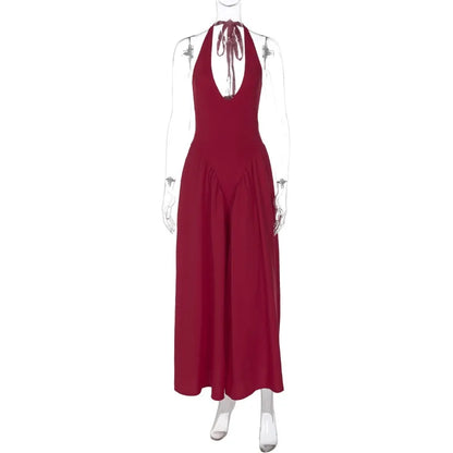 Talenza Backless Deep V Spliced Long Dress Summer Women's Sexy Party Kjole Halter Ny mode Slim hvid ærmeløs lang kjole