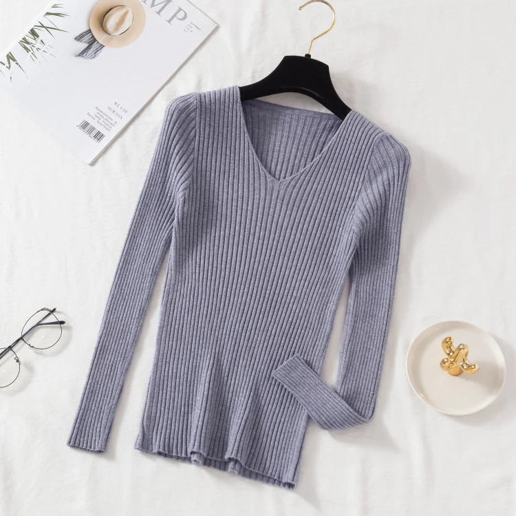 Herfst Winter Women Sweaters Casual gebreide lange mouw gebreide V Neck Lover Sweater Femme Fundamentele massieve jersey Tops Mode kleding
